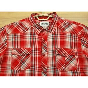 Mountain Khakis Shirt Mens XL Red Plaid Pearl Snap Western Short Sleeve Outdoors